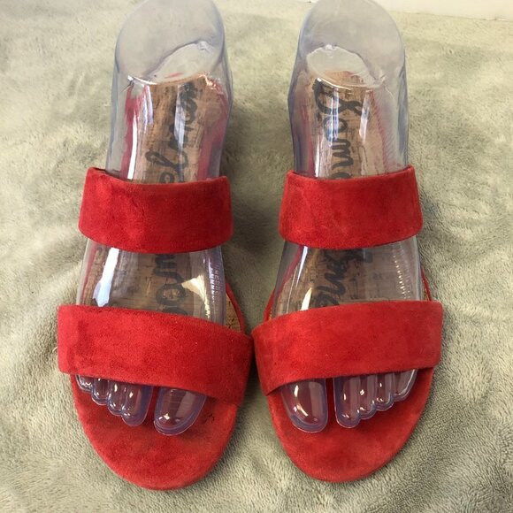 Sam Edelman Lanelle Nubuck Red Suede Leather Open Toe Sandal Size 8 - Picture 4 of 14
